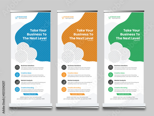 Corporate rollup banner, pull-up, display, Business Roll Up x-banner, and flag-banner bundle