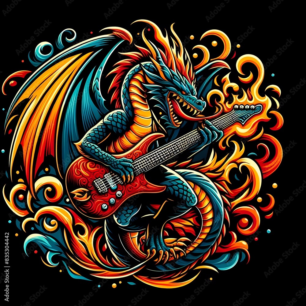 Rocking Dragon: Fiery Beast Playing Guitar Rocking Dragon: Fiery Beast Playing Guitar
