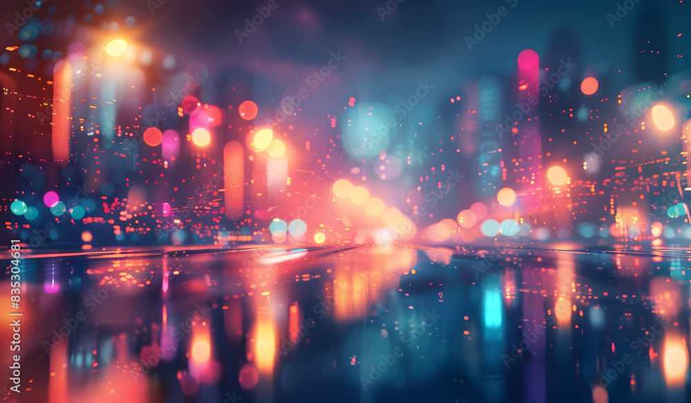 Obraz premium A big city at night in blurred lights