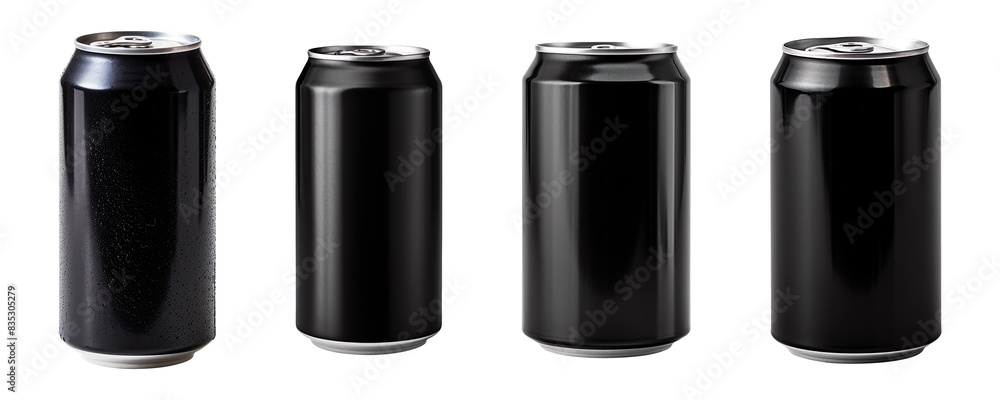 Collection set of black soda can isolated on transparent background Collection set of black soda can isolated on transparent background