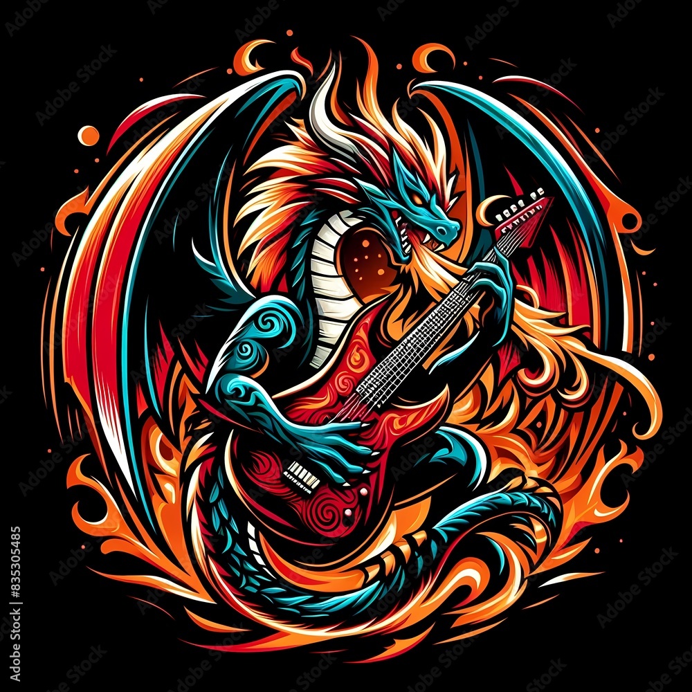 Rocking Dragon: Fiery Beast Playing Guitar Rocking Dragon: Fiery Beast Playing Guitar
