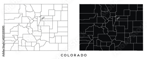 Colorado state map of regions districts vector black on white and outline