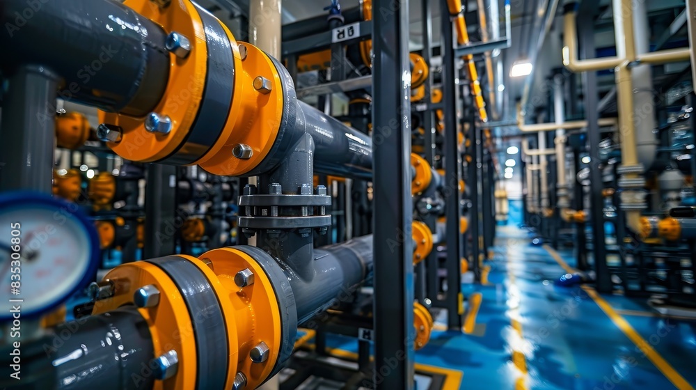 A water treatment facility with pipes and filtration systems, suitable for environmental engineering educationa A water treatment facility with pipes and filtration systems, suitable for environmental engineering educationa