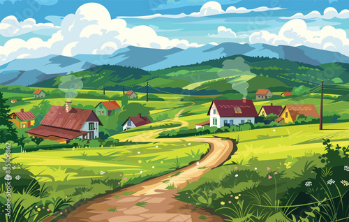 Illustrative Vector Art: Surreal Rice Fields - Digital Illustration of Artistic Landscape Illusions with Vibrant Greenery