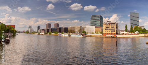 Embankment of the Spree River in the historical part of Berlin on a sunny day. Germany.