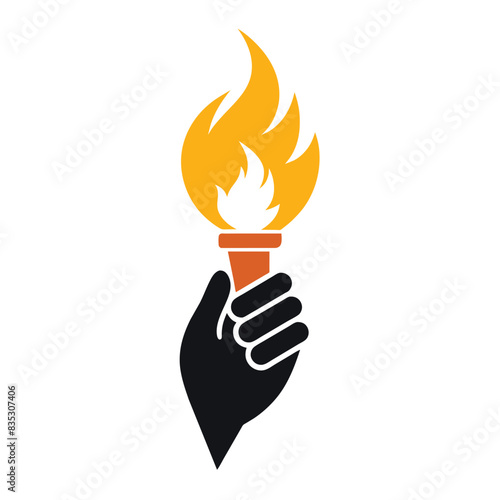 Hand holding torch logo icon vector template with negative space design illustration
