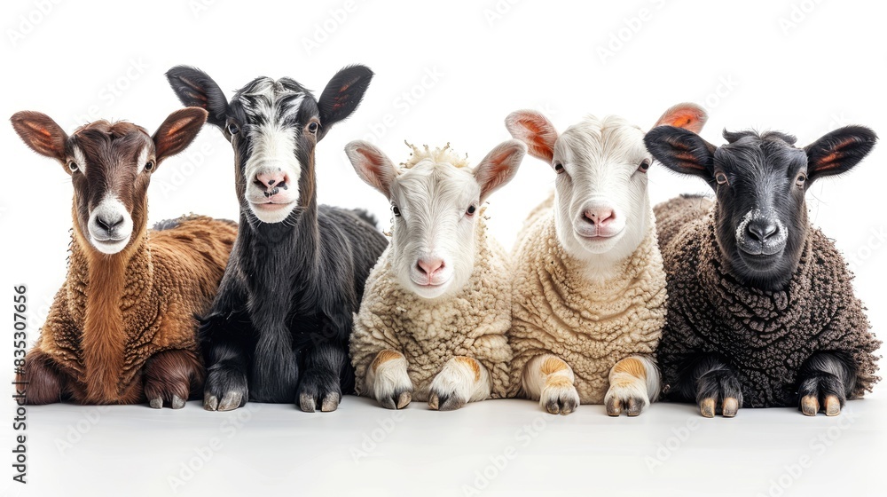 Obraz premium Five goats lying together looking forward