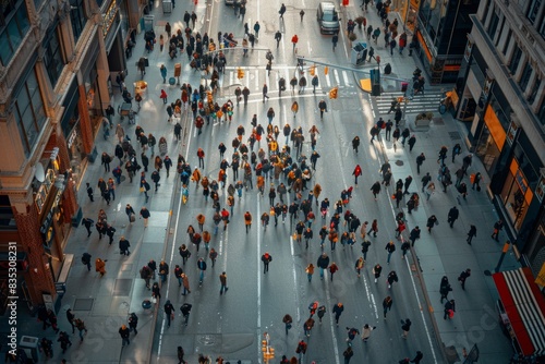 Crowded street with people during rush hour photo