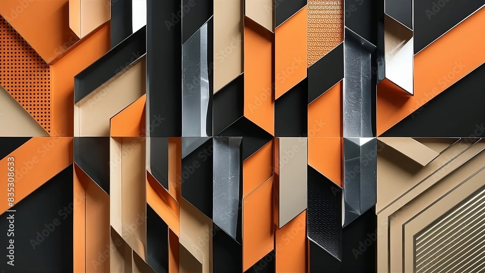 Modern abstract background, metallic textures, geometric shapes in orange, black, gray and beige colors. Modern abstract background, metallic textures, geometric shapes in orange, black, gray and beige colors.