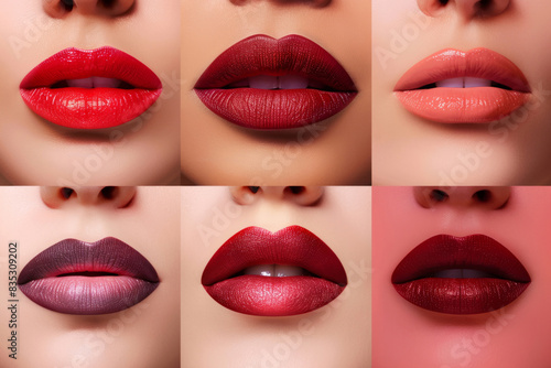 Set or collage female lips with lipsticks