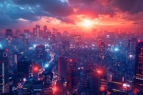 Glowing Energy Orbs Illuminating Tokyos Futuristic Cityscape in a Vibrant Style
