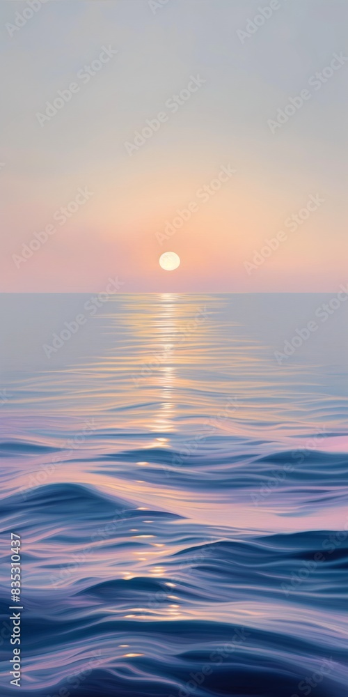 In the serene expanse, the ocean mirrors the colorful spectacle of the sunrise or sunset.