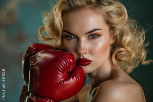 Young beautiful blonde woman in boxing gloves © Michael