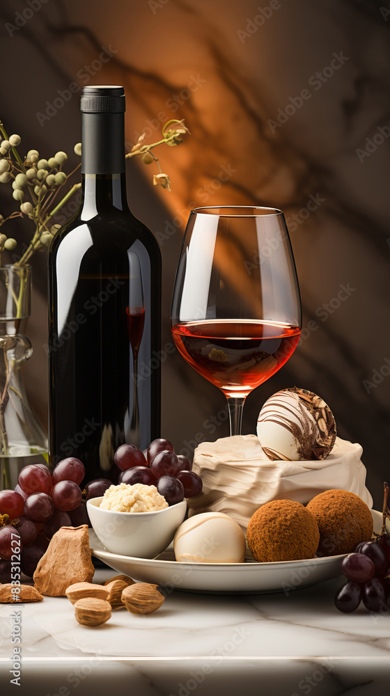 Naklejka premium Wine and snack pairing: Elegant combination of wine and snacks.