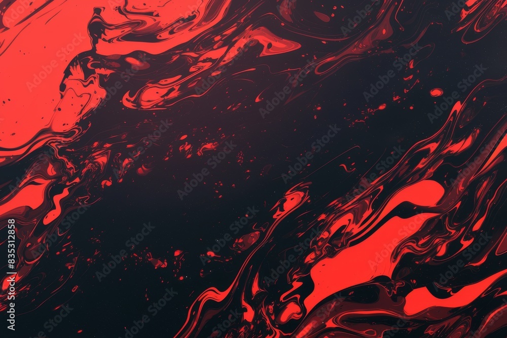 Red fluid motion with black dynamic patterns and abstract shapes Red fluid motion with black dynamic patterns and abstract shapes