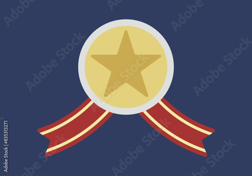 Medalla dorada con estrella con cintas rojas en fondo azul oscuro.