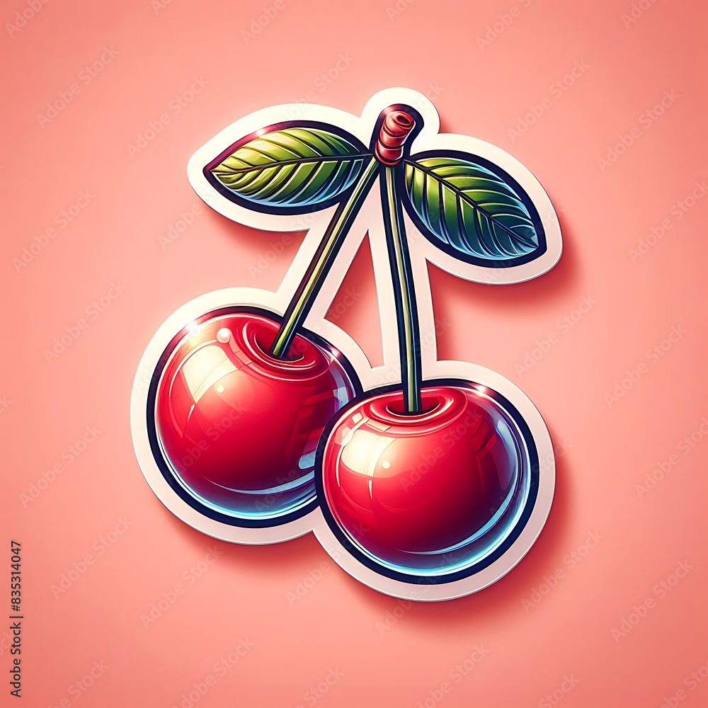 chrome sticker of a cartoon cherries chrome sticker of a cartoon cherries