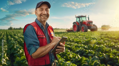 The smiling farmer with tablet