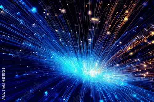 Intricate Web of Fiber Optic Cables Transmitting Data Signals light, technology,