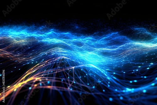 Intricate Web of Fiber Optic Cables Transmitting Data Signals light  technology 