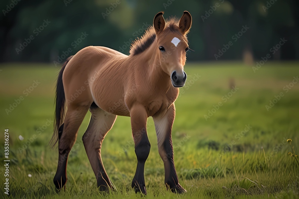 Dun quarter horse foal in green pasture
Dun quarter horse foal in green pasture