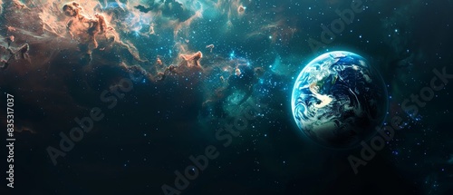 Space Galaxy and universe with earth on dark background for adventure.
