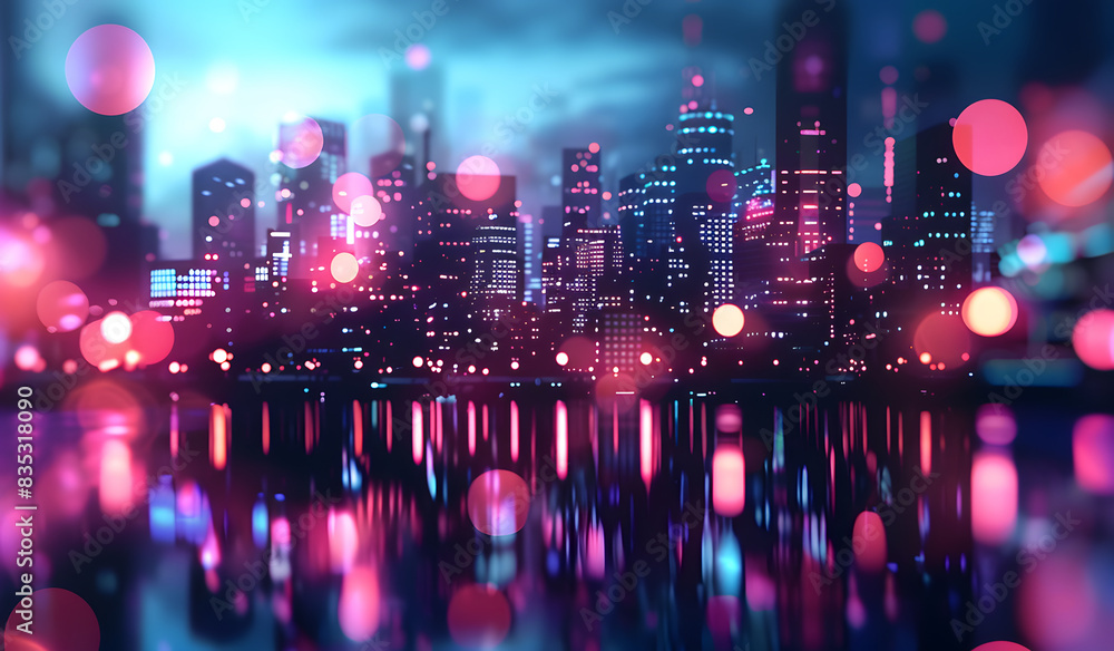 Obraz premium A big city at night in blurred lights