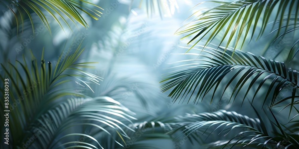 Aerial perspective of lush palm leaves setting a tranquil spa atmosphere. Concept Aerial Photography, Tranquil Atmosphere, Lush Palm Leaves, Spa Setting Aerial perspective of lush palm leaves setting a tranquil spa atmosphere. Concept Aerial Photography, Tranquil Atmosphere, Lush Palm Leaves, Spa Setting
