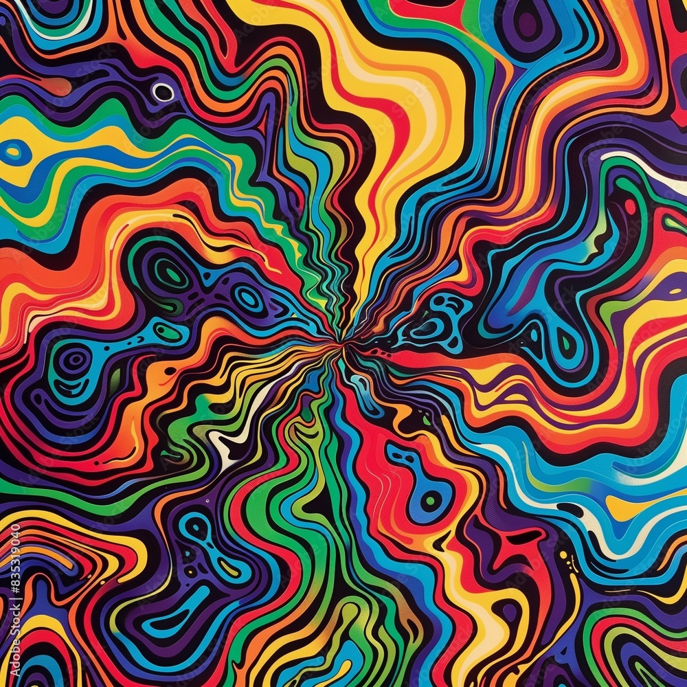 Fototapeta premium Abstract Pattern Psychedelic Wavy Lines Colorful Trippy Radiating Multicolor
