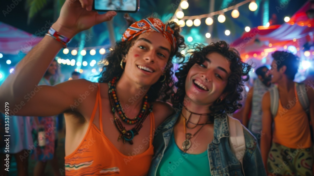 Fototapeta premium The friends enjoying festival selfie