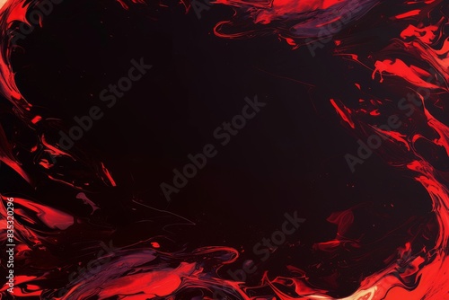 Red fluid motion with black dynamic patterns and abstract shapes