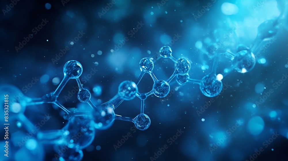 Blue molecule structure illustration with atoms connected by bonds Blue molecule structure illustration with atoms connected by bonds