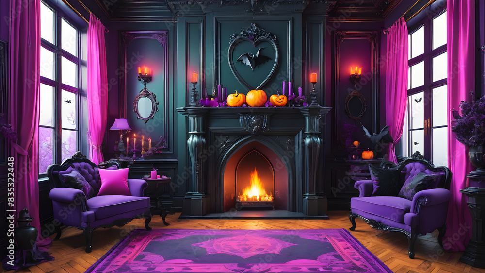 Spooky Romance: Halloween Valentine in Black, Pink, and Purple Room Spooky Romance: Halloween Valentine in Black, Pink, and Purple Room