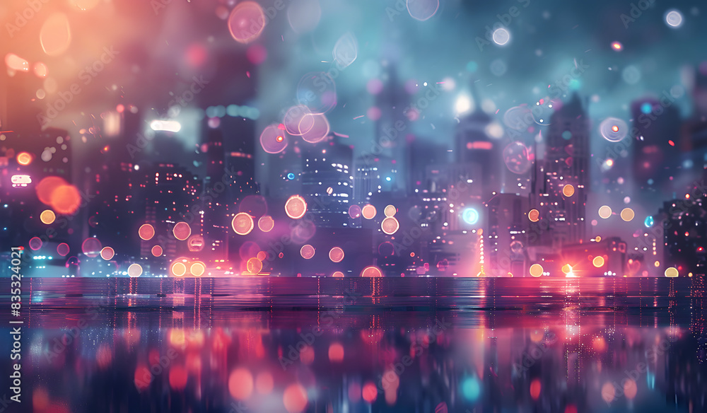 Obraz premium A big city at night in blurred lights