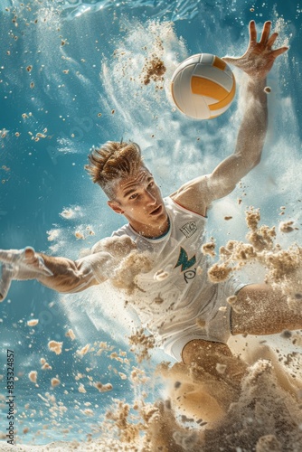 Dynamic Volleyball Player Diving to Save Ball in Intense Beach Game - Action Sports Photography