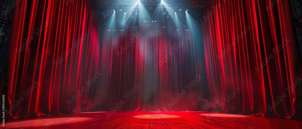 Empty theater stage with red curtains and spotlight Stock Illustration ...