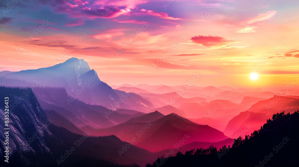 Fototapeta premium stunning nature scence,beautiful mountain view in golden hour ,sunrise or sunset with golden light.