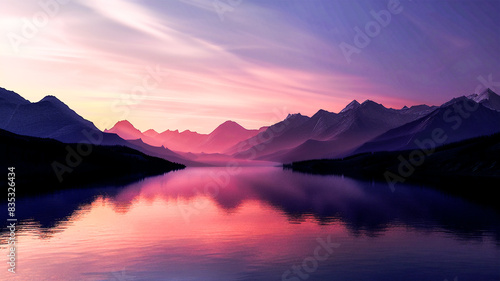stunning nature scence,beautiful mountain view in golden hour ,sunrise or sunset with golden light. photo