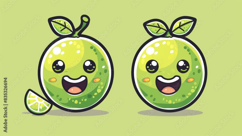 Obraz premium Cute Lime Cartoon with an Expression of Amazement for T shirt Sticker and Logo Design