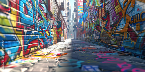 Digital Graffiti Alley: An alleyway where digital graffiti artists use augmented reality to create vibrant and dynamic street art.