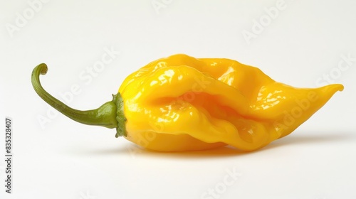 Close up of a fresh uncooked ripe yellow Madame Jeanette pepper on a white background photo