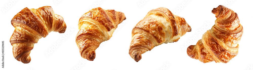 set of freshly baked croissants isolated on a white background with different angles, Transparent PNG set of freshly baked croissants isolated on a white background with different angles, Transparent PNG