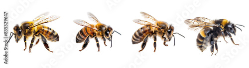 collections of flying bees isolated on a white background, transparent PNG of a honey bee