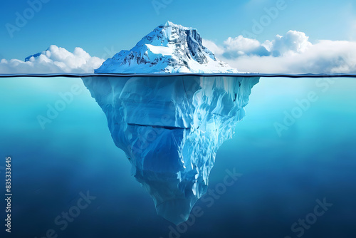 a towering iceberg in shades of blue, a chilling reminder of the hidden dangers of global warming. generative ai © Niko