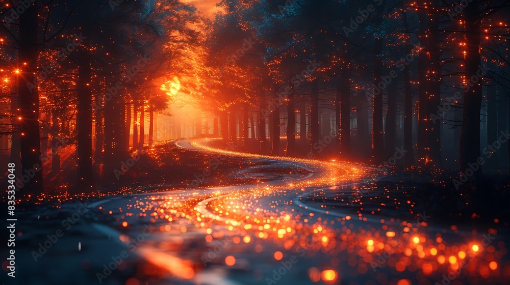 A digital collage of AI Genesis, combining elements of a natural sunrise with flowing streams of code and digital landscapes, symbolizing the blend of nature and technology.