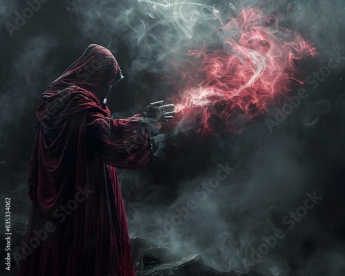Dark Sorcerer Casting Powerful Spell with Sinister Grin © wilaiwan