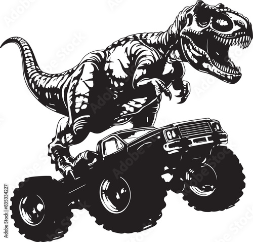 T-Rex Dinosaur Riding a Monster Truck silhouette