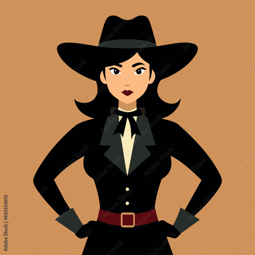 A stylish vintage cow girl vector art illustration, a cowgirl standing with pose vector art illustration