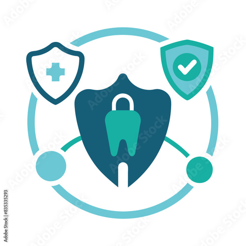A strong Teeth logo vector art illustration, a Strong teeth with protection vector logo