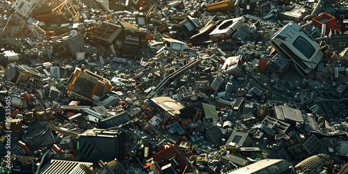 Tech Junkyard: A sprawling junkyard filled with discarded technology and machinery, with scavengers searching for valuable components among the debris